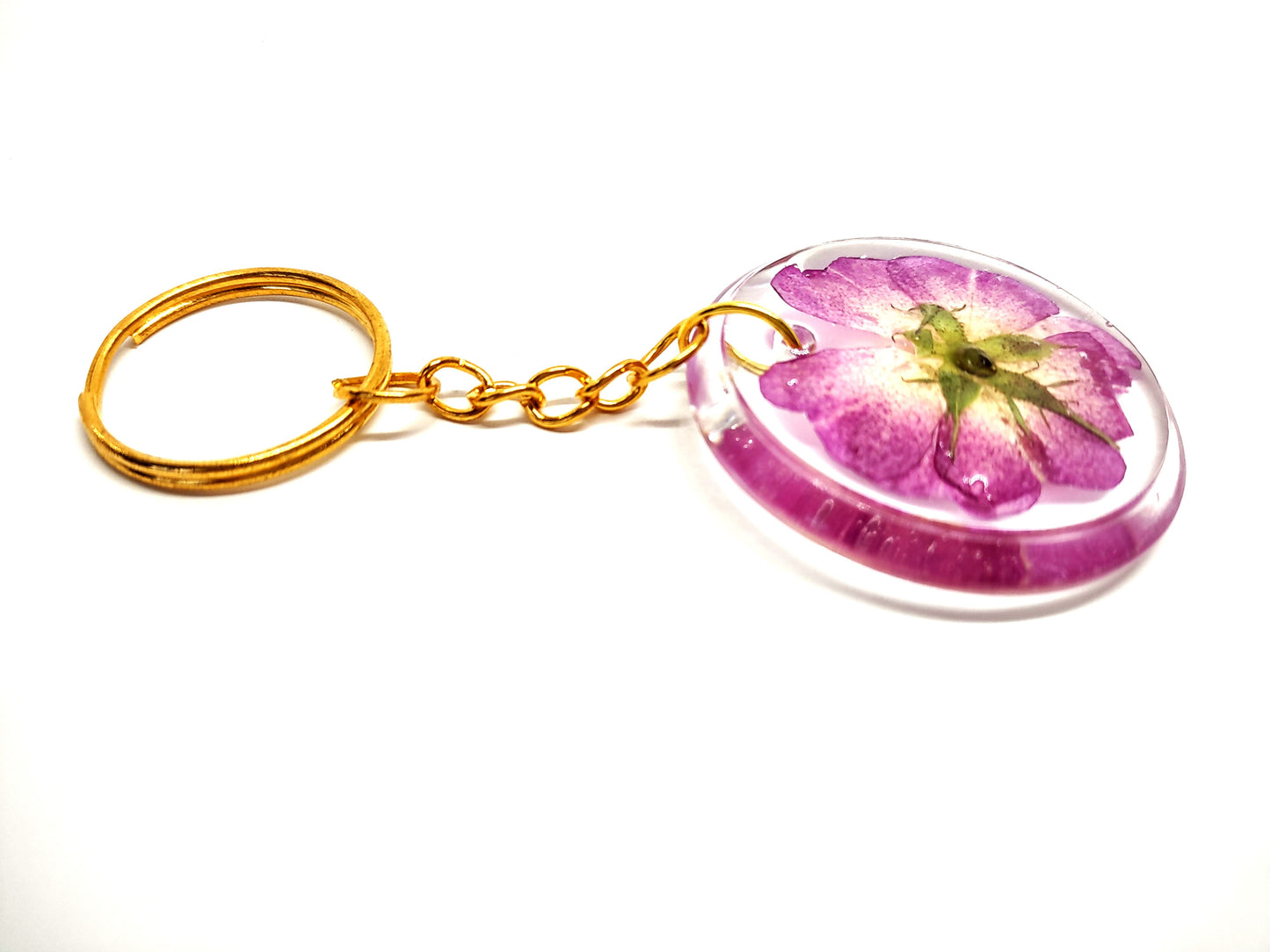 Purple Flower Round Resin Adornment Chain Ring