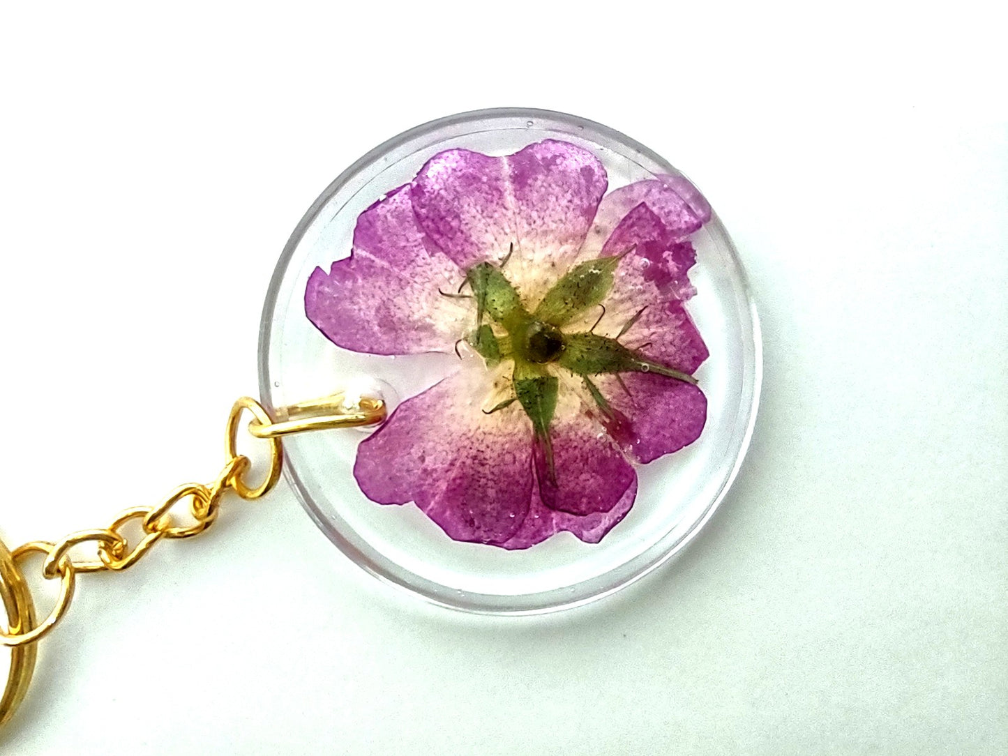 Purple Flower Round Resin Adornment Chain Ring