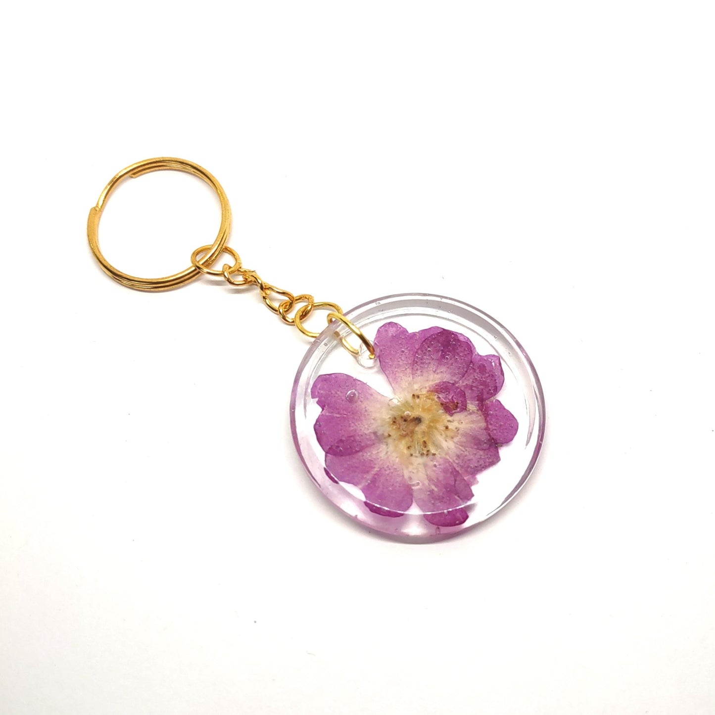 Purple Flower Round Resin Adornment Chain Ring