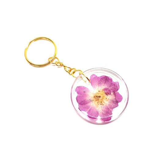 Purple Flower Round Resin Adornment Chain Ring