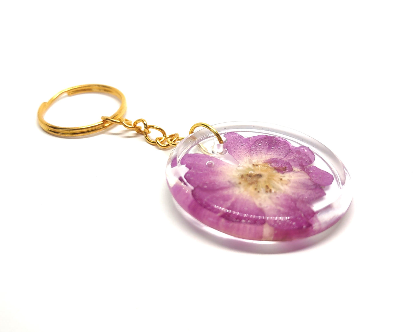 Purple Flower Round Resin Adornment Chain Ring