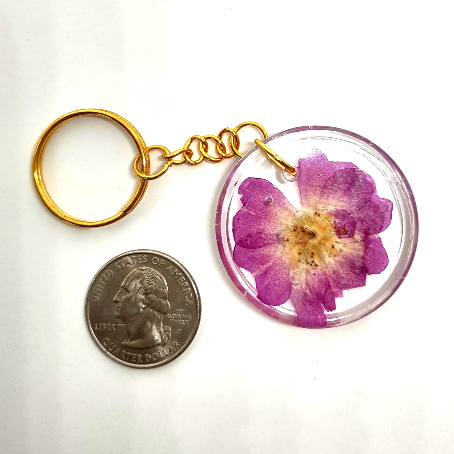 Purple Flower Round Resin Adornment Chain Ring