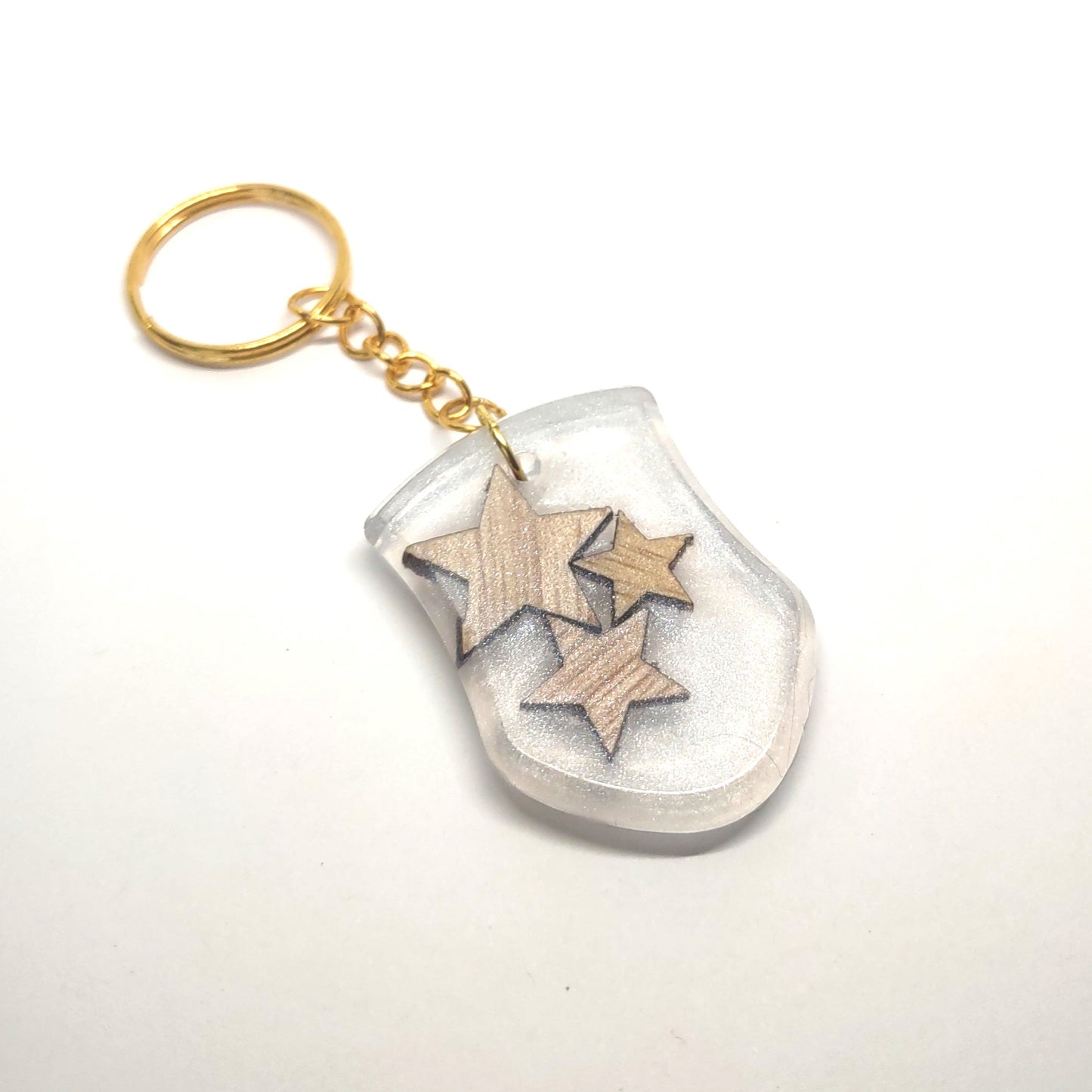 Wood Stars Encased Resin Shield Chain Ring Adornment