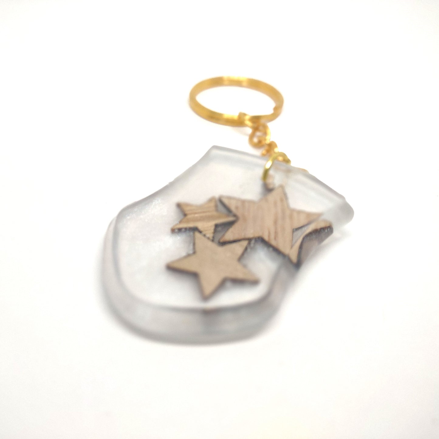 Wood Stars Encased Resin Shield Chain Ring Adornment