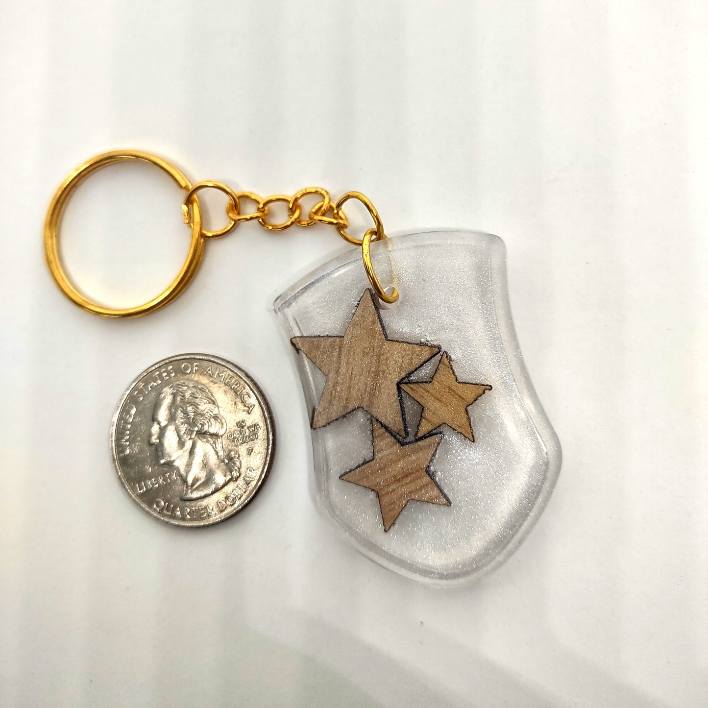 Wood Stars Encased Resin Shield Chain Ring Adornment