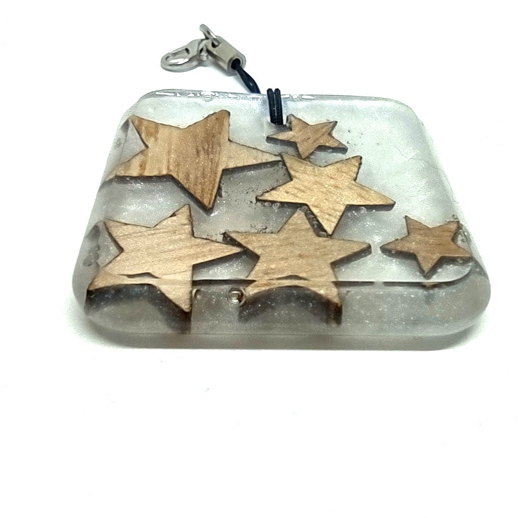 Wood Stars Encased Resin Square Adornment