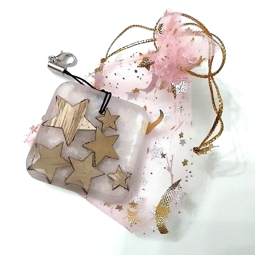 Wood Stars Encased Resin Square Adornment