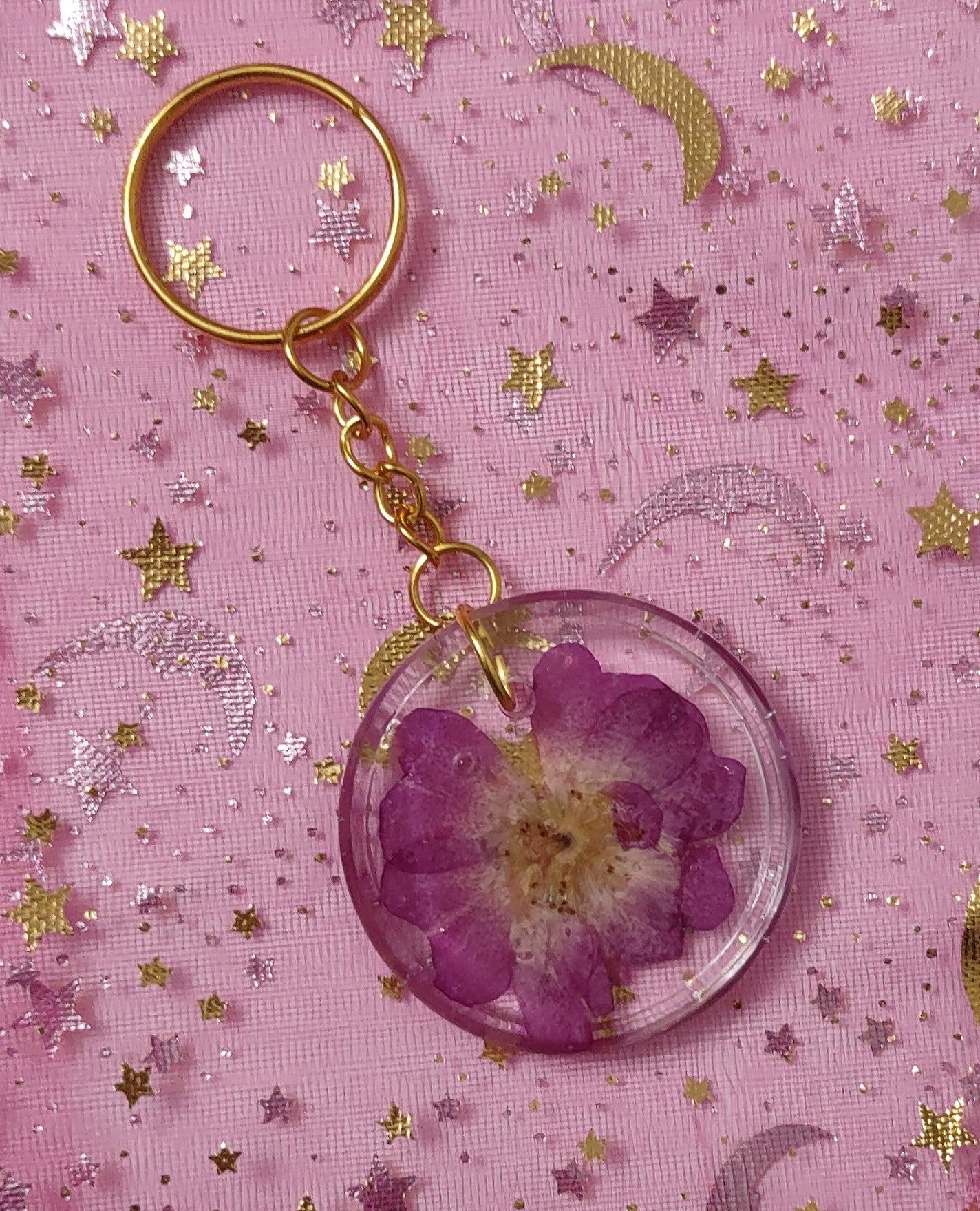 Purple Flower Round Resin Adornment Chain Ring