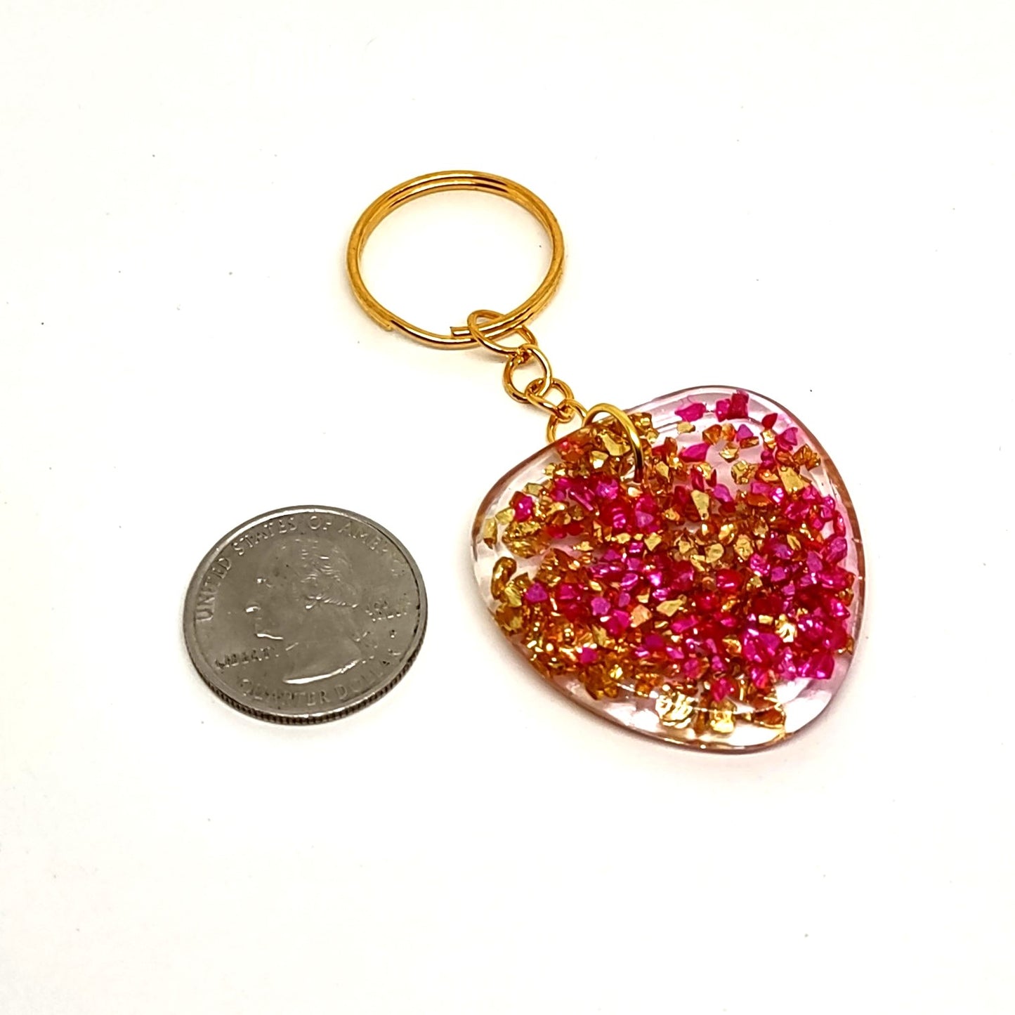 Pink & Golden Stones Resin Adornment on Chain Ring Textured