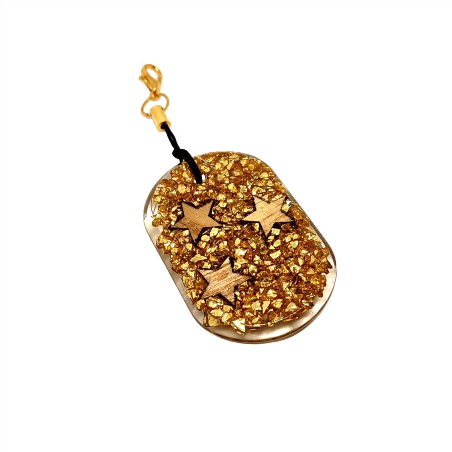 Wood Stars & Golden Rocks Encased Resin Shield Adornment Textured