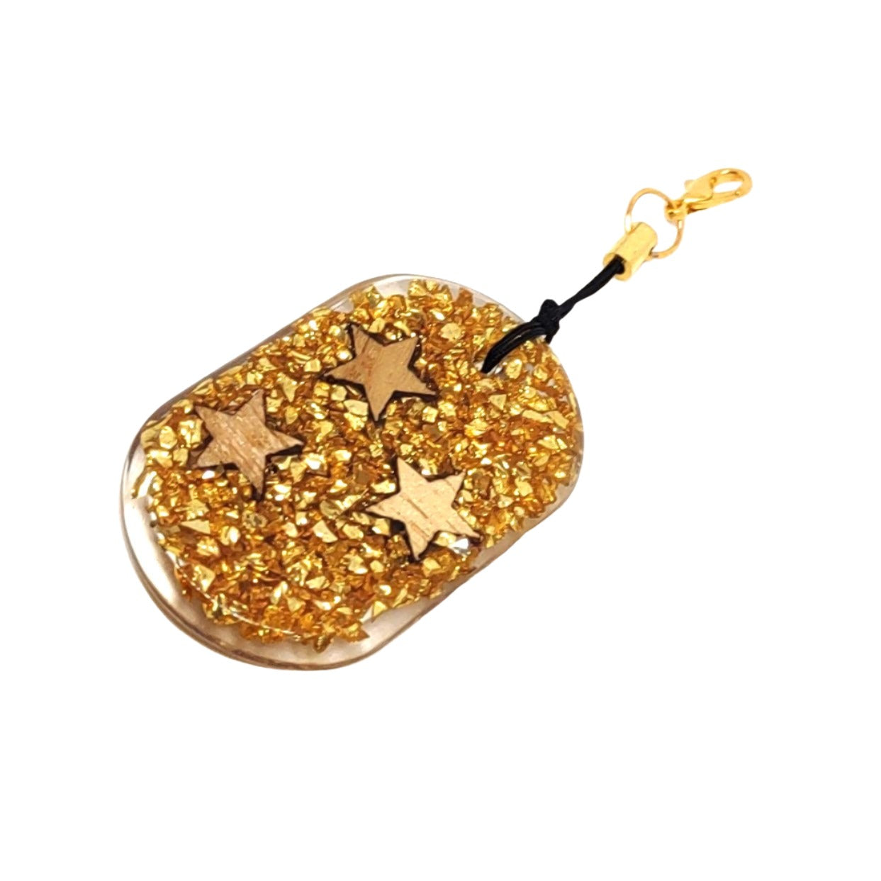 Wood Stars & Golden Rocks Encased Resin Shield Adornment Textured