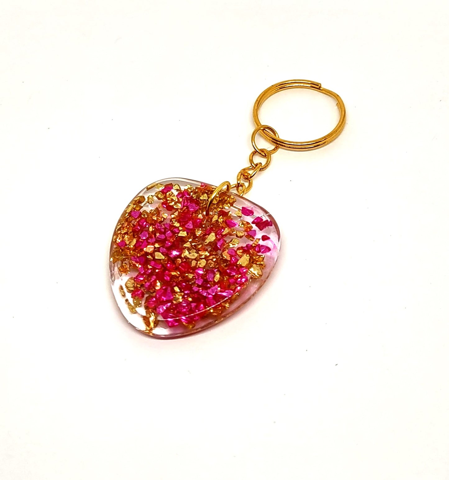 Pink & Golden Stones Resin Adornment on Chain Ring Textured