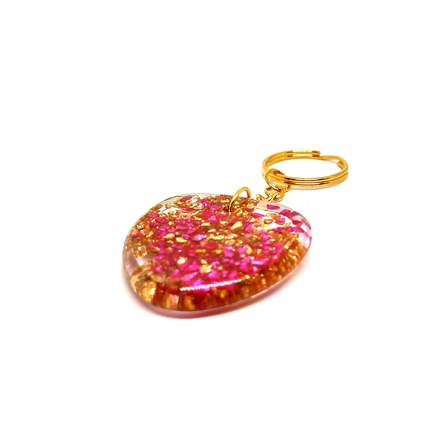 Pink & Golden Stones Resin Adornment on Chain Ring Textured