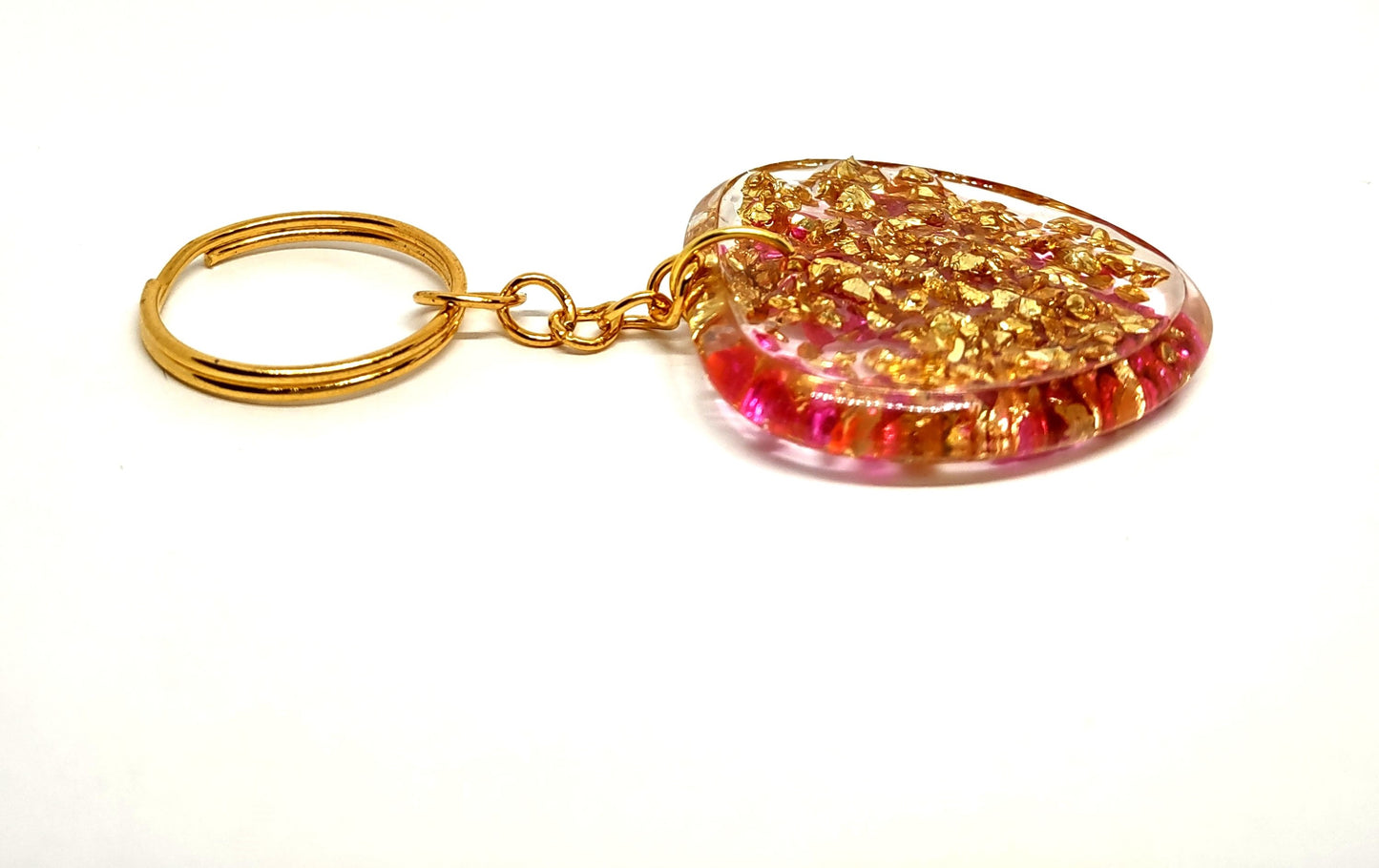 Pink & Golden Stones Resin Adornment on Chain Ring Textured