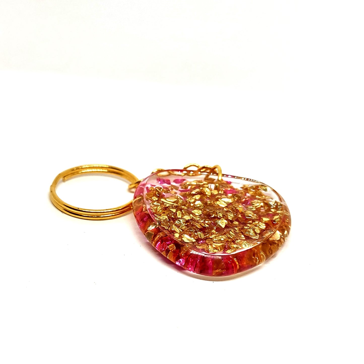 Pink & Golden Stones Resin Adornment on Chain Ring Textured