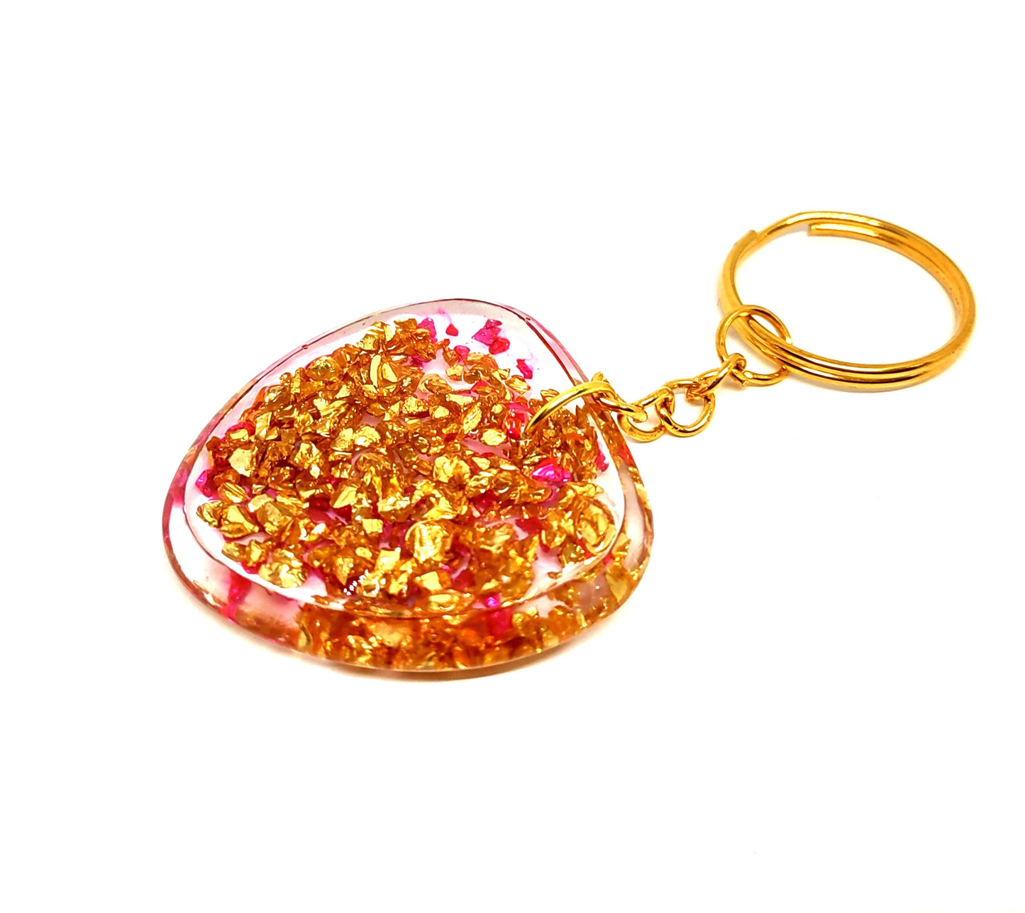 Pink & Golden Stones Resin Adornment on Chain Ring Textured