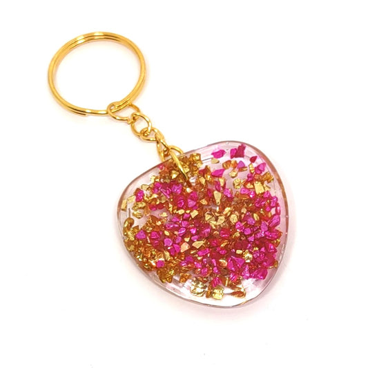 Pink & Golden Stones Resin Adornment on Chain Ring Textured