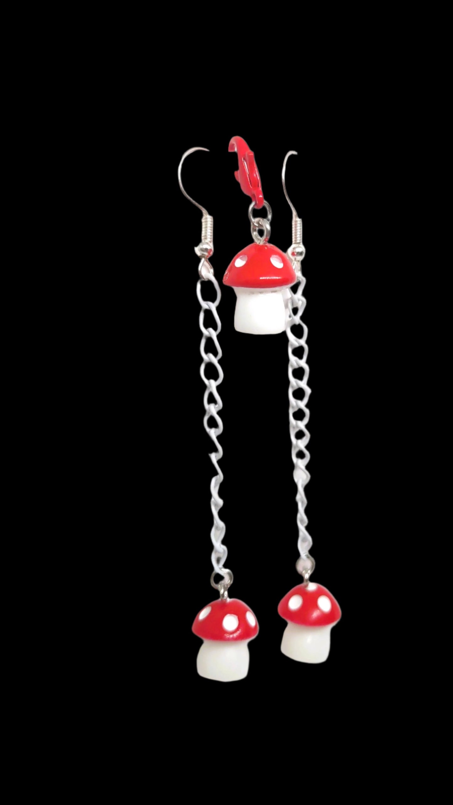 Mushroom Chain Earrings & Adornment Set Red