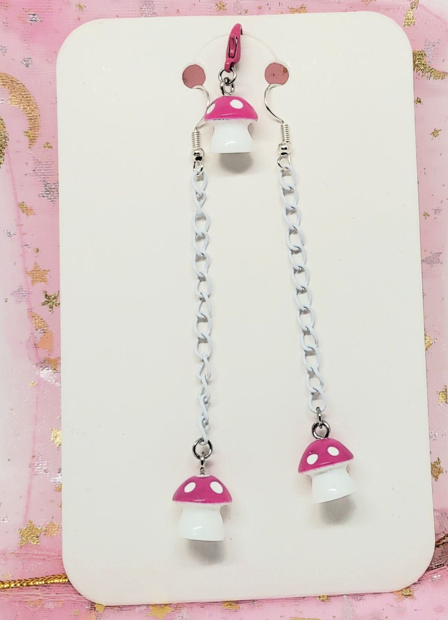 Mushroom Chain Earrings & Adornment Set Pink