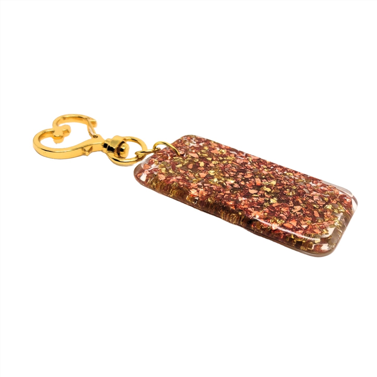 Golden & Copper Stones Rectangle Resin Textured Adornment on Heart Clasp