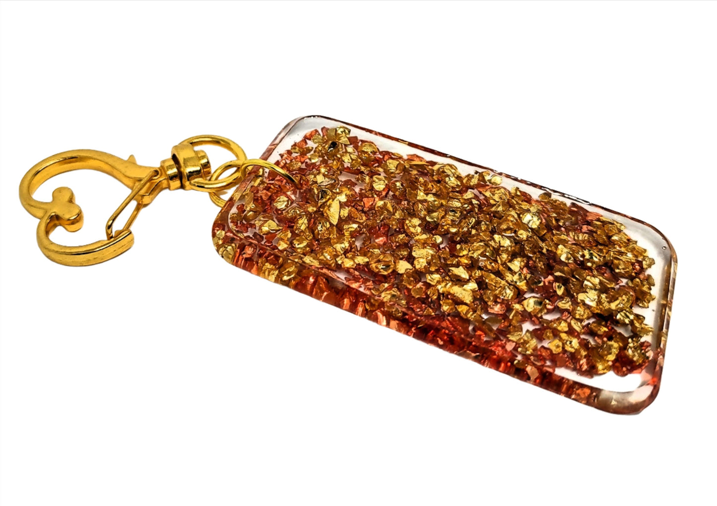 Golden & Copper Stones Rectangle Resin Textured Adornment on Heart Clasp