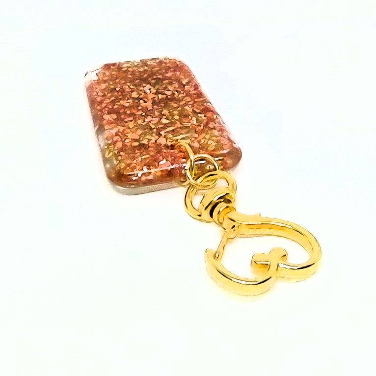 Golden & Copper Stones Rectangle Resin Textured Adornment on Heart Clasp