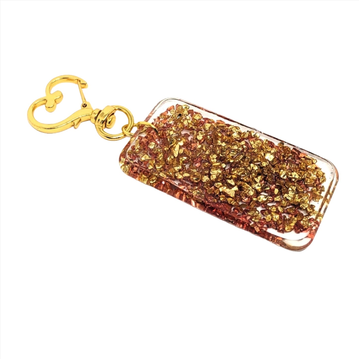 Golden & Copper Stones Rectangle Resin Textured Adornment on Heart Clasp