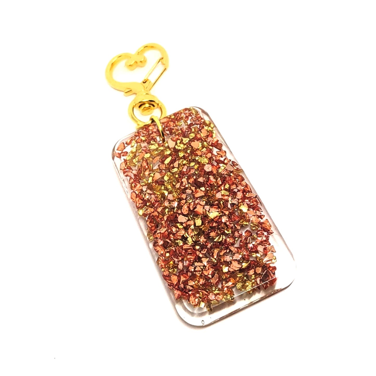 Golden & Copper Stones Rectangle Resin Textured Adornment on Heart Clasp