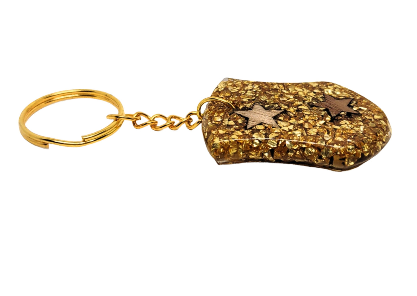 Wood Stars & Golden Stones Resin Shield Adornment on Chain Ring