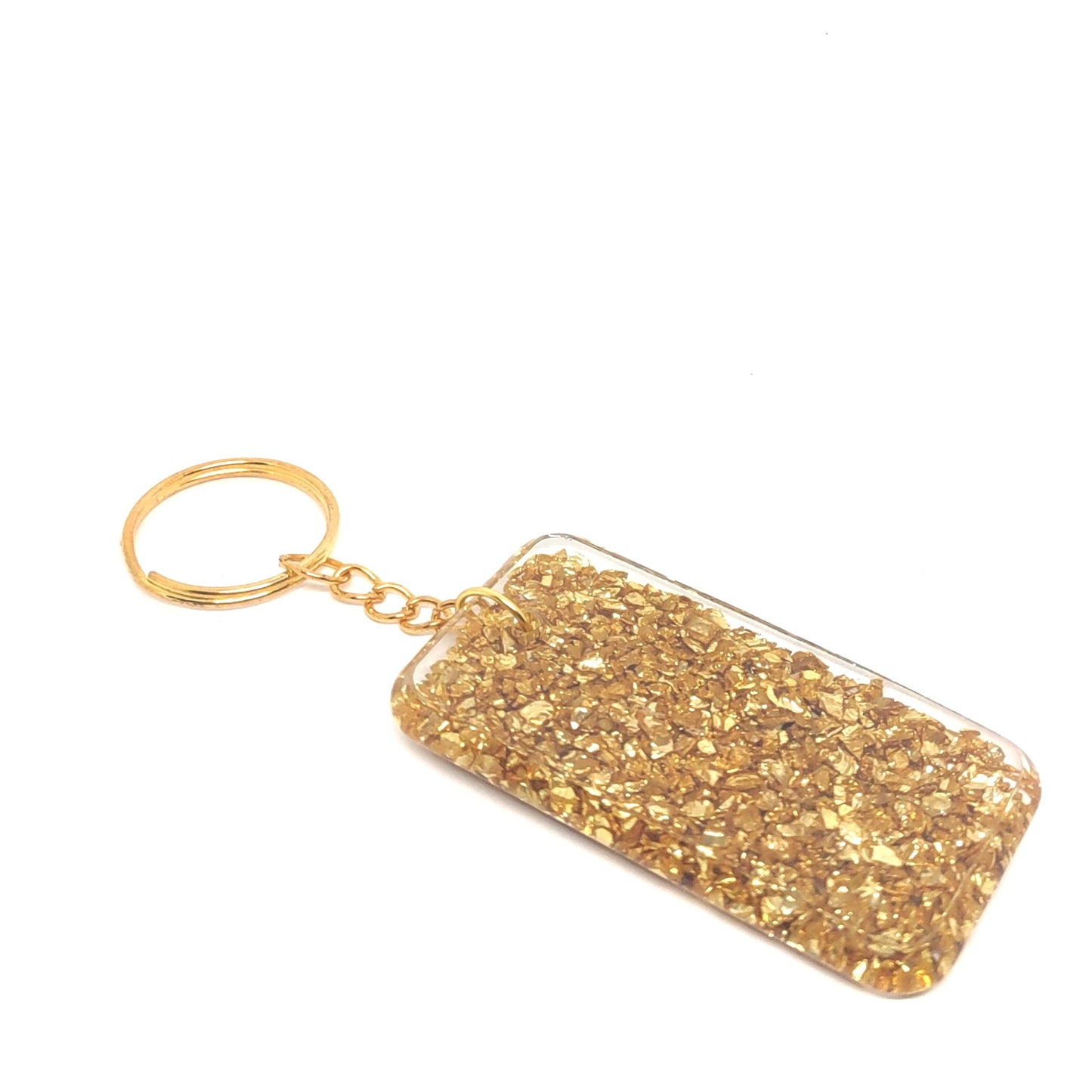 Wood Stars & Golden Stones Encased Resin Rectangle Adornment Chain Ring