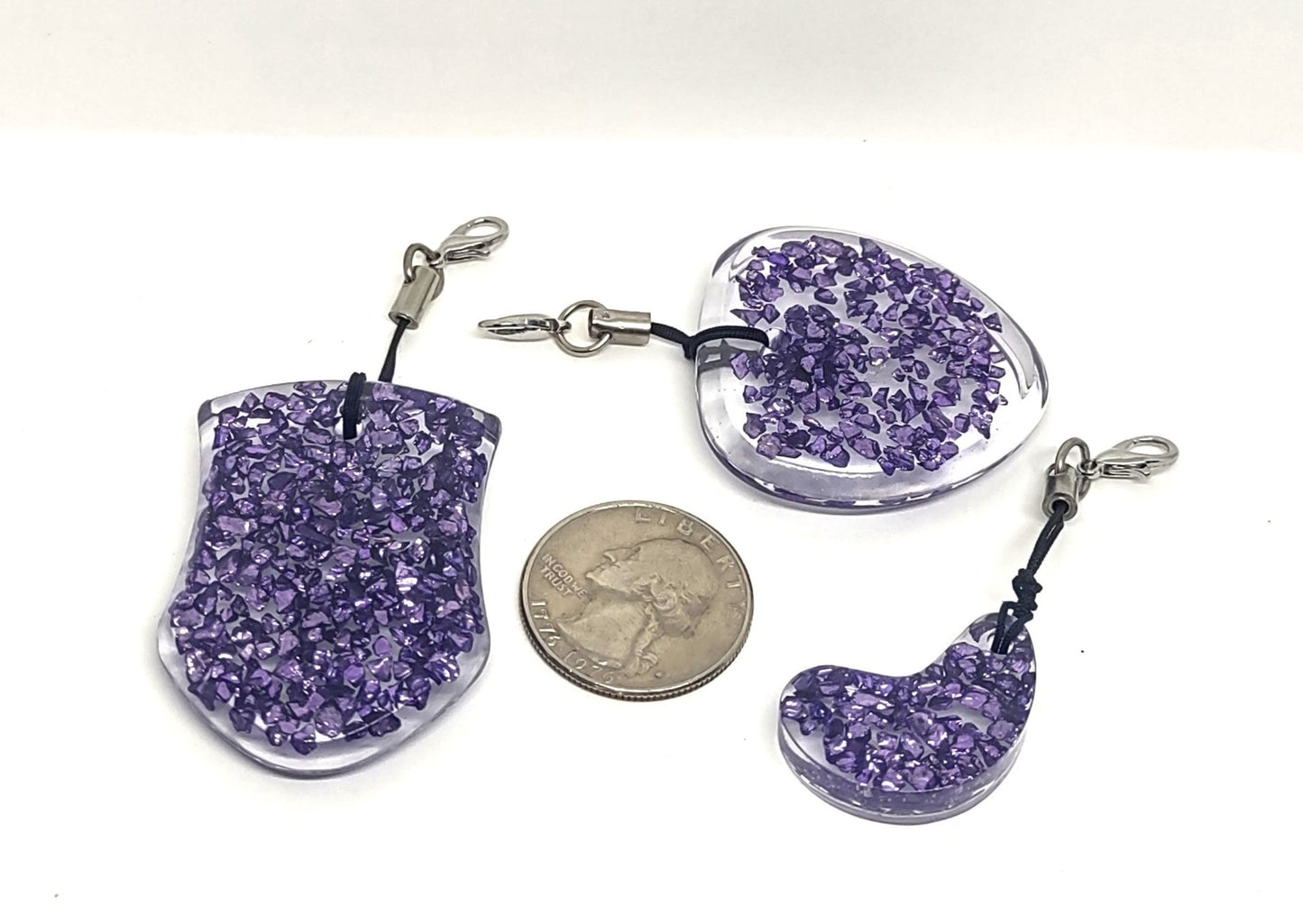 Purple Rocks Encased Resin Adornments Set Shield & Round & Abstract