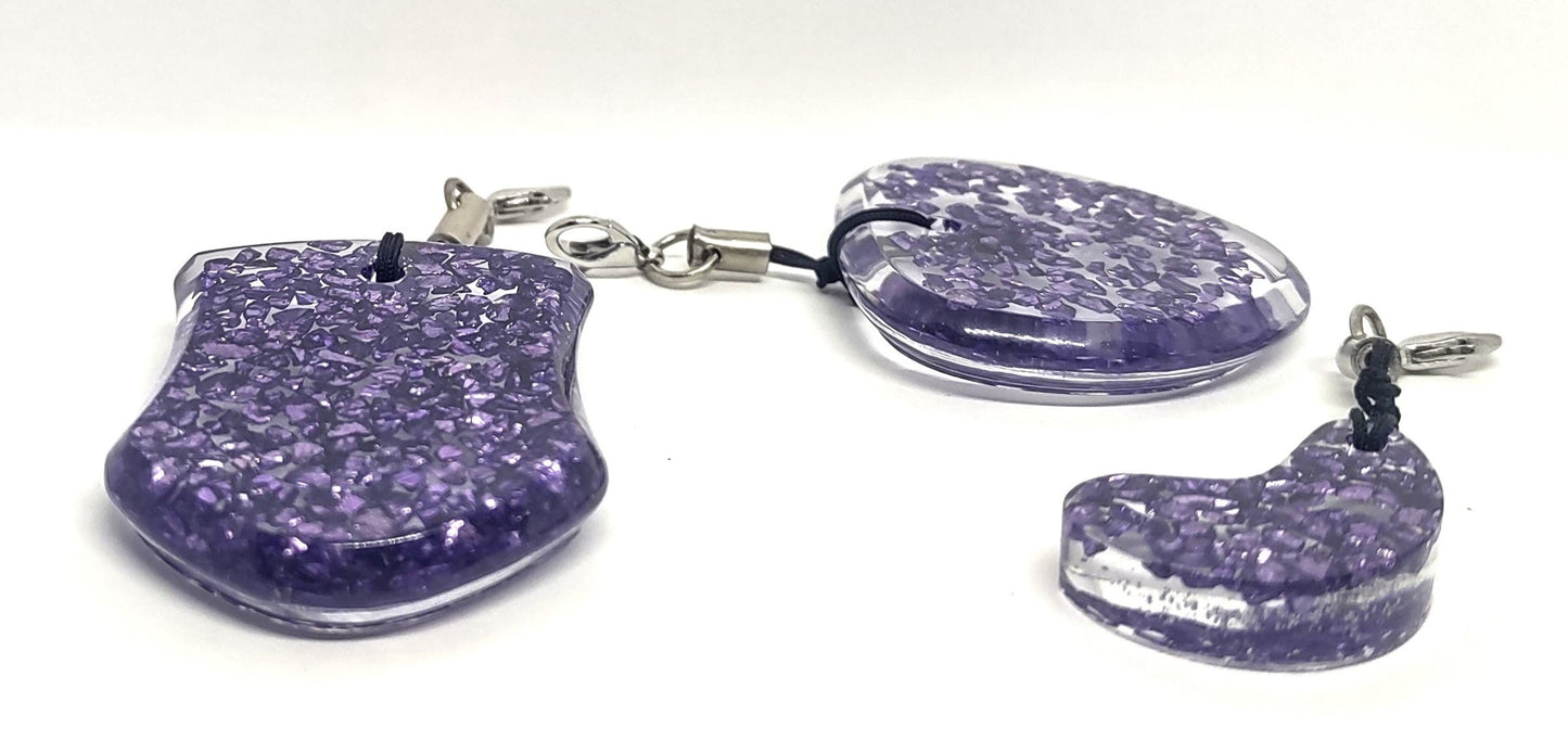 Purple Rocks Encased Resin Adornments Set Shield & Round & Abstract