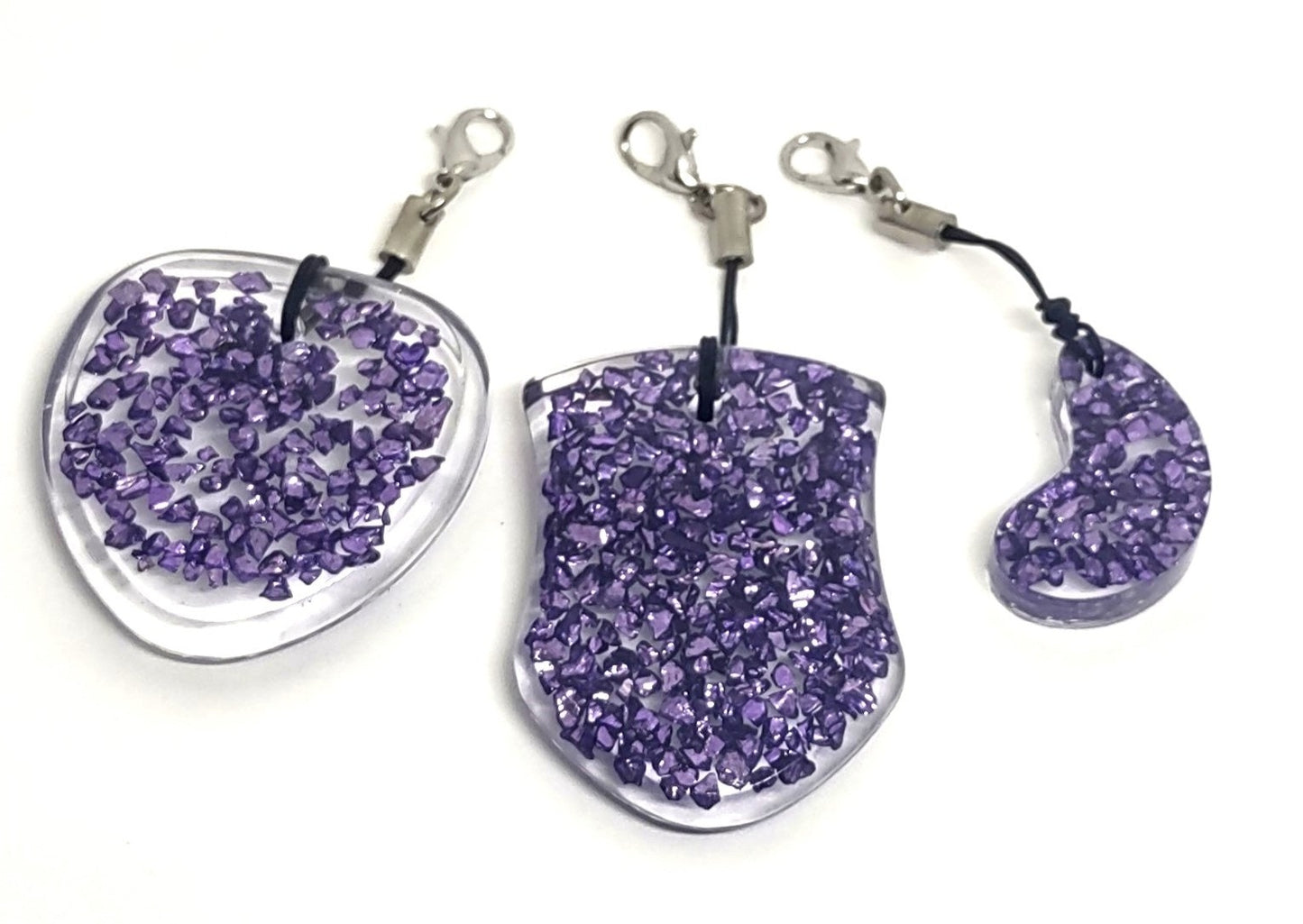 Purple Rocks Encased Resin Adornments Set Shield & Round & Abstract