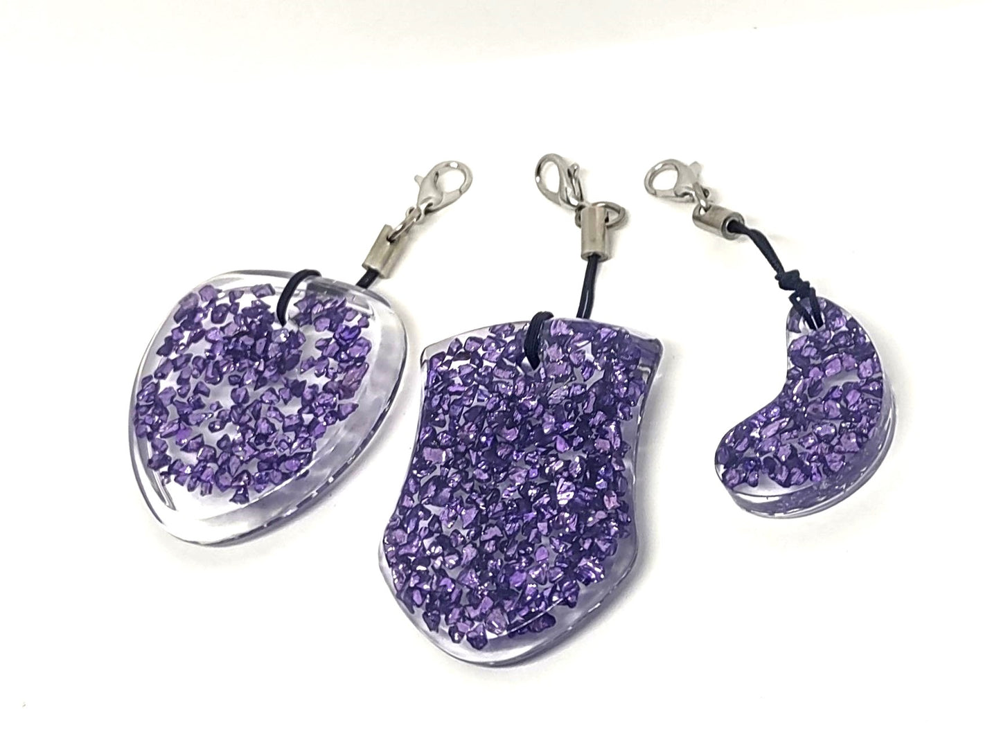 Purple Rocks Encased Resin Adornments Set Shield & Round & Abstract