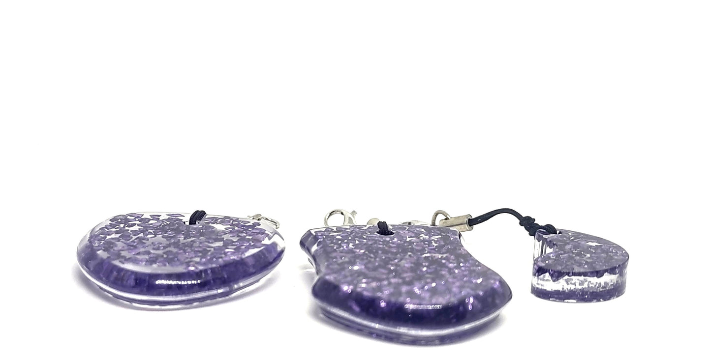 Purple Rocks Encased Resin Adornments Set Shield & Round & Abstract