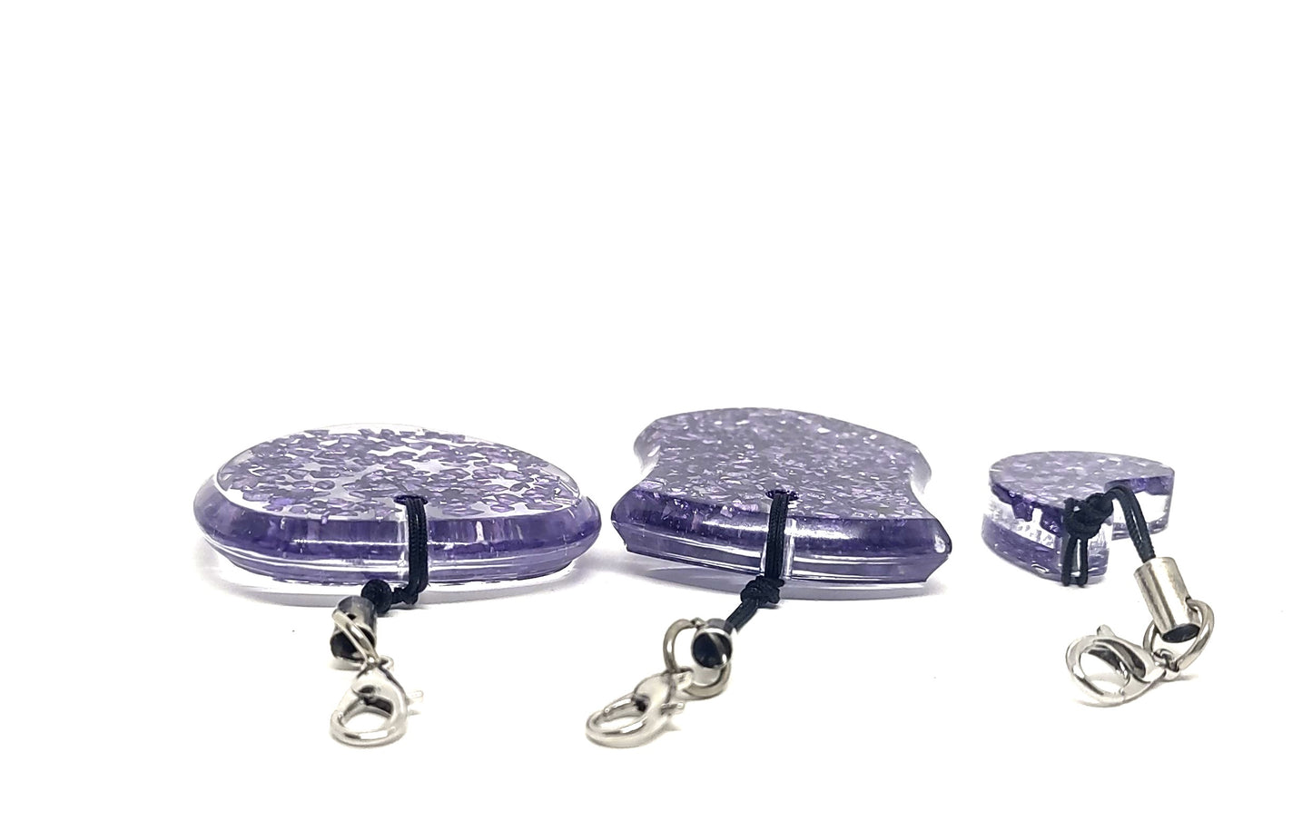 Purple Rocks Encased Resin Adornments Set Shield & Round & Abstract