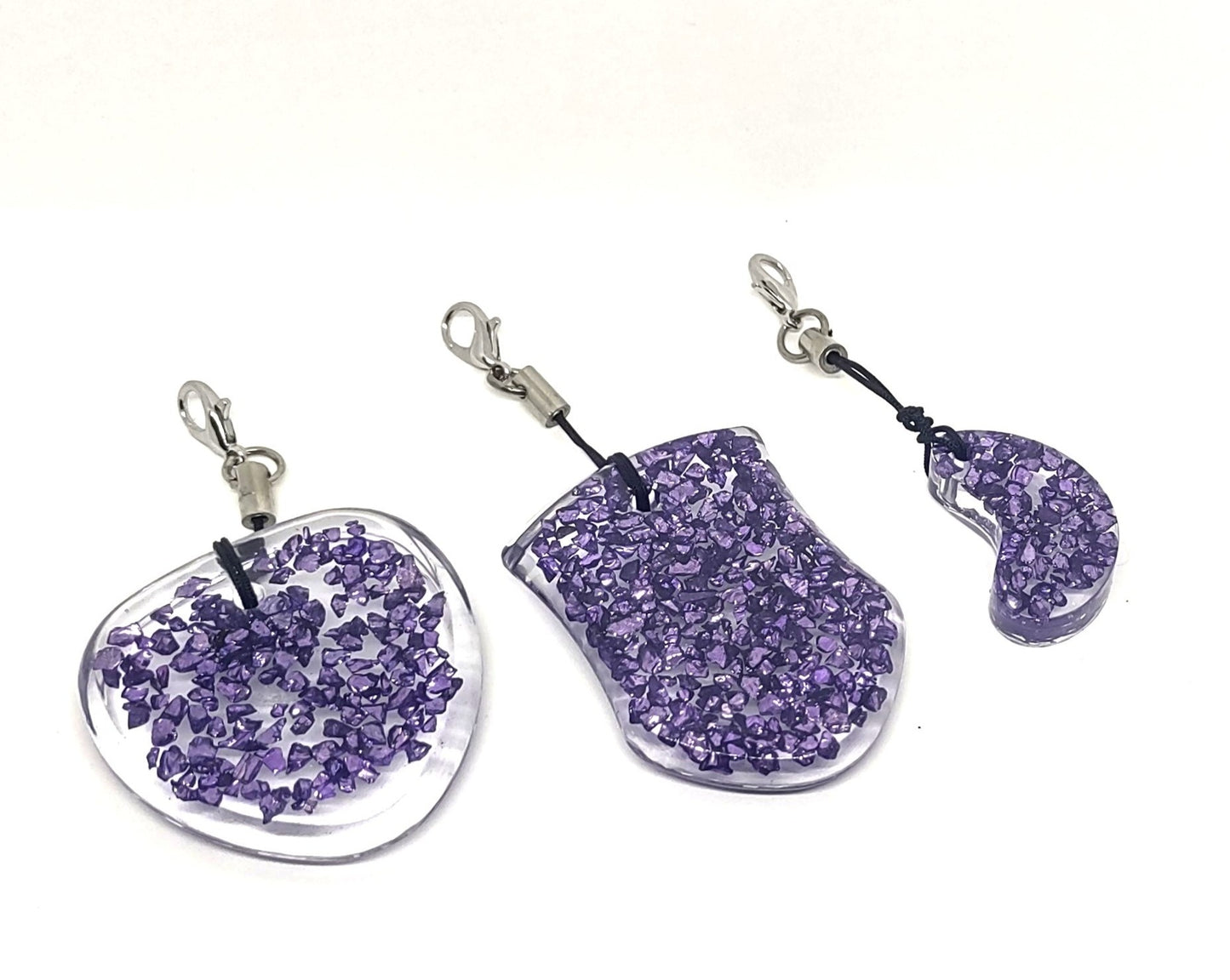 Purple Rocks Encased Resin Adornments Set Shield & Round & Abstract