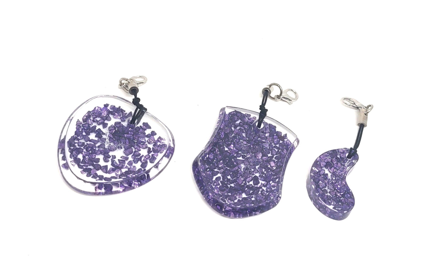 Purple Rocks Encased Resin Adornments Set Shield & Round & Abstract