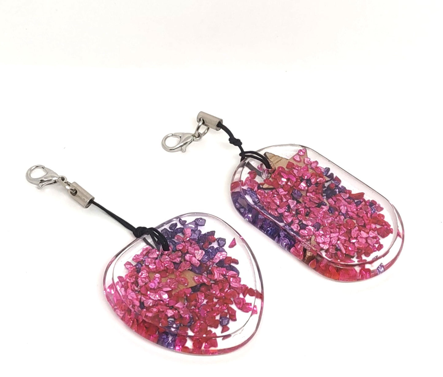 Wood Stars with Purple & Pink Rocks Encased Resin Adornments Set Abstract Rounded Rectangle