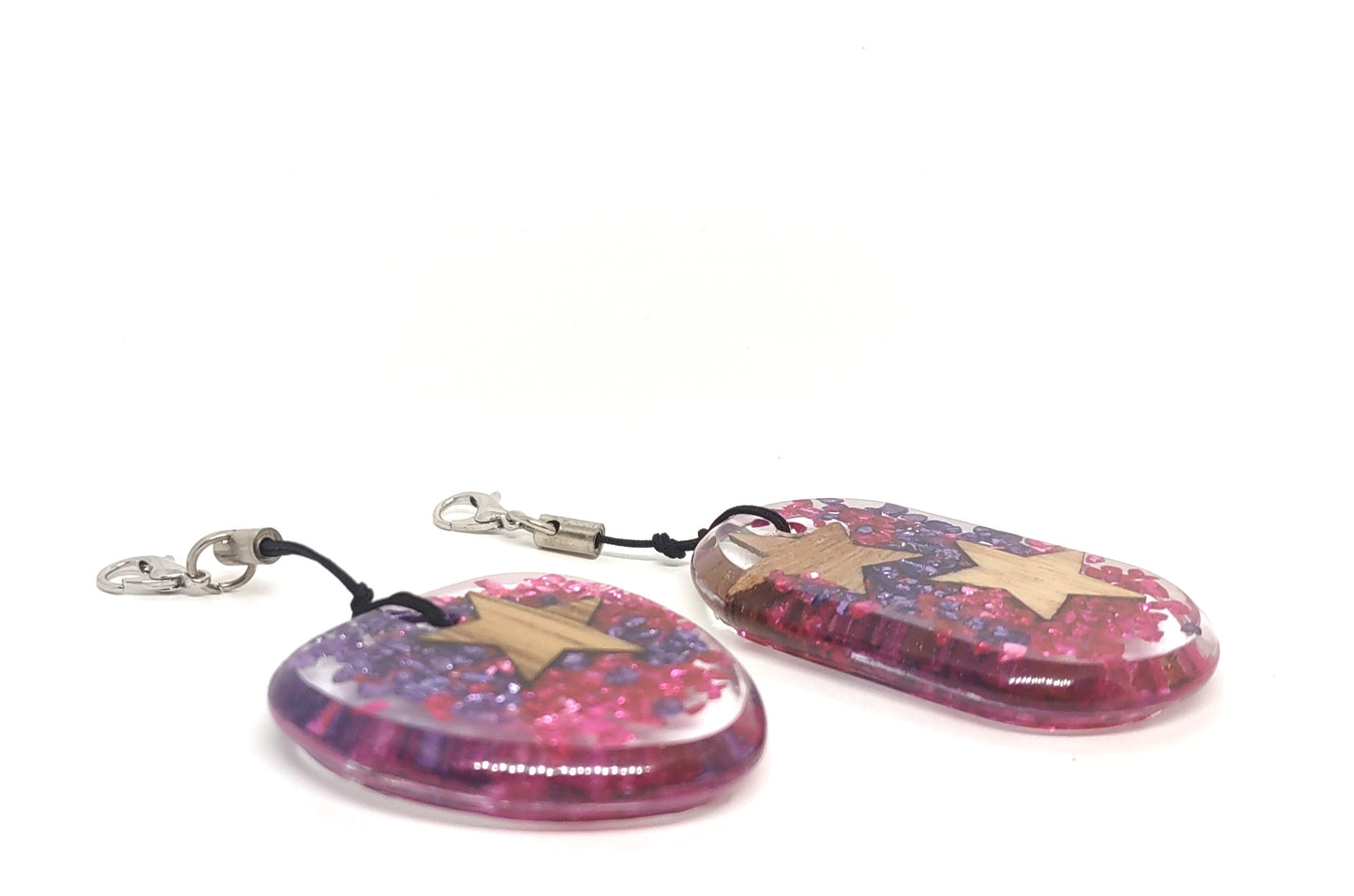 Wood Stars with Purple & Pink Rocks Encased Resin Adornments Set Abstract Rounded Rectangle