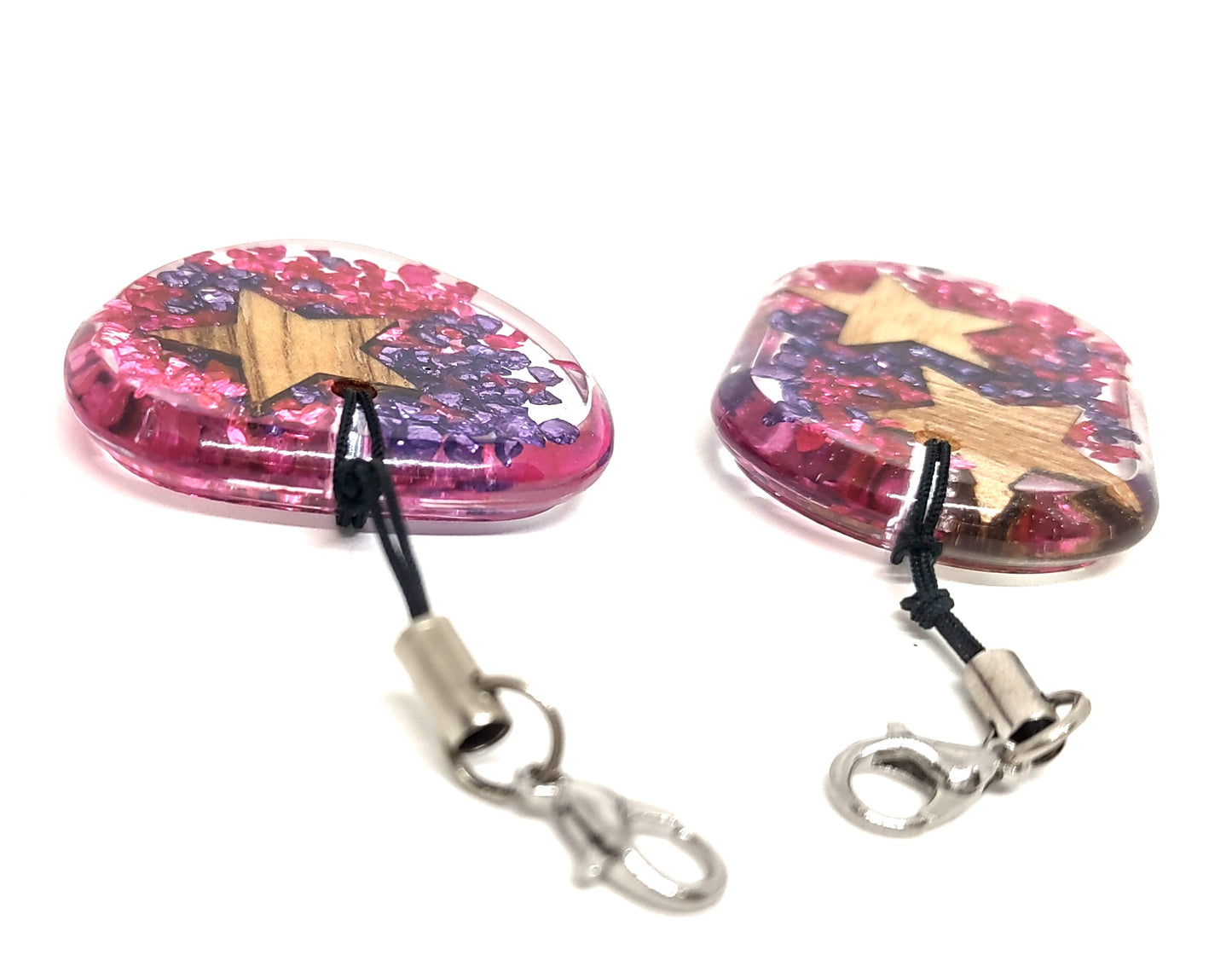 Wood Stars with Purple & Pink Rocks Encased Resin Adornments Set Abstract Rounded Rectangle