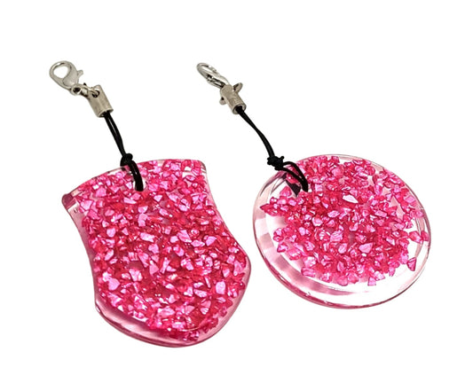 Pink Rock Chips Encased Resin Adornments Set Shield & Round