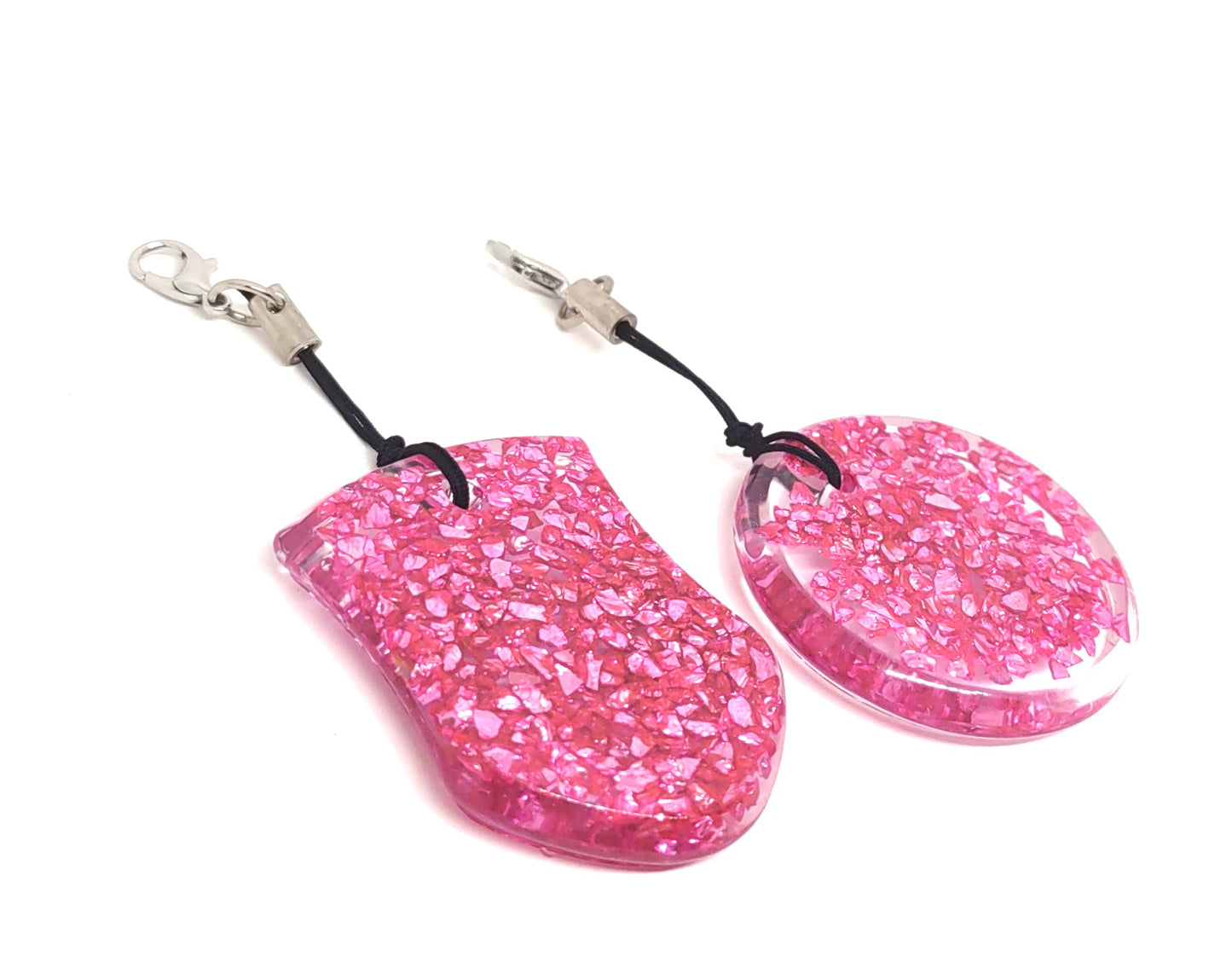 Pink Rock Chips Encased Resin Adornments Set Shield & Round