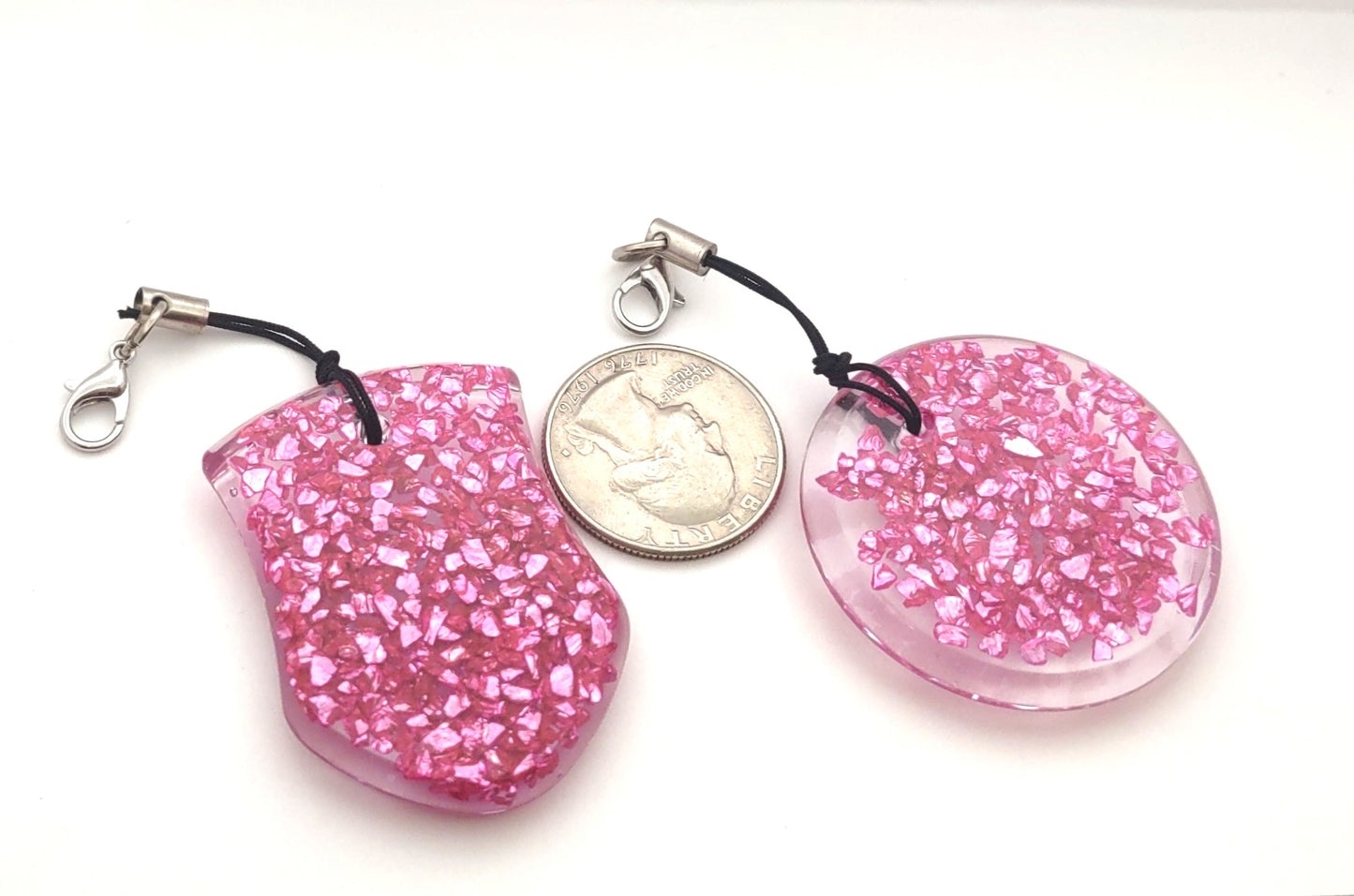 Pink Rock Chips Encased Resin Adornments Set Shield & Round