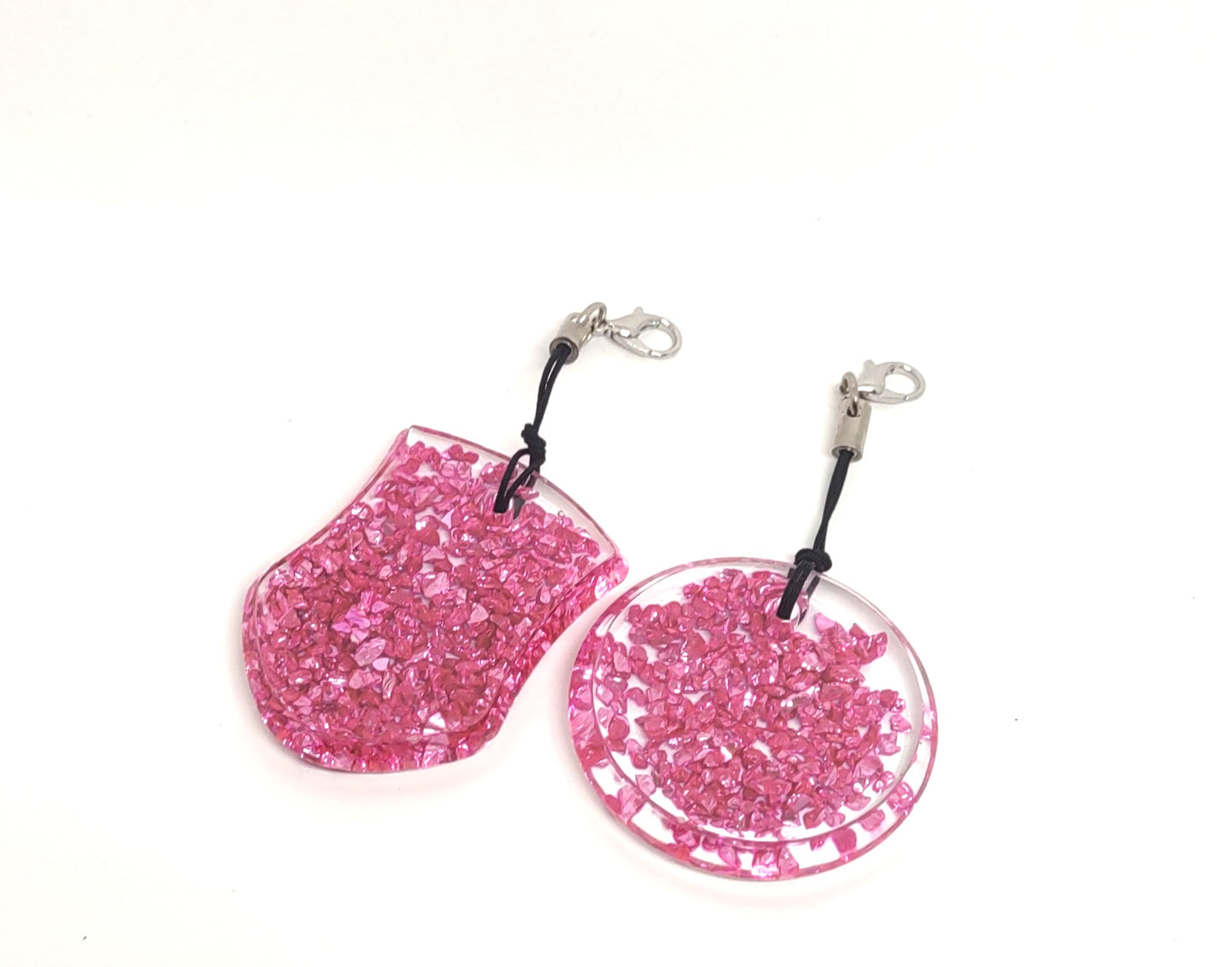 Pink Rock Chips Encased Resin Adornments Set Shield & Round