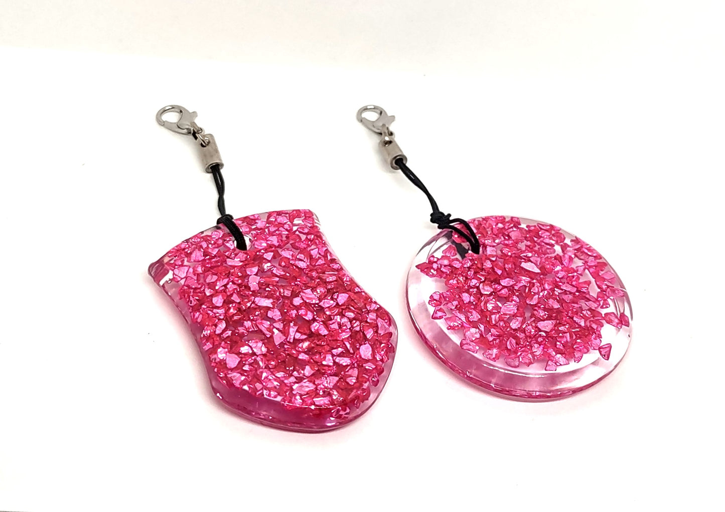 Pink Rock Chips Encased Resin Adornments Set Shield & Round