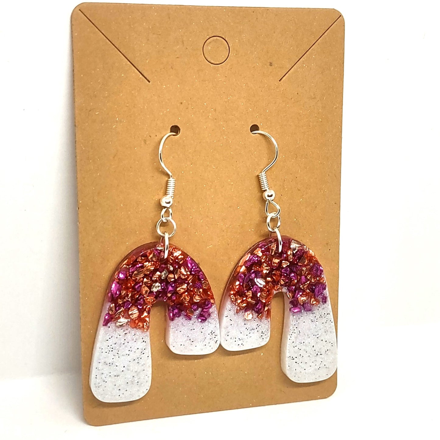 Abstract Resin Earrings Pink Copper Stone Chips