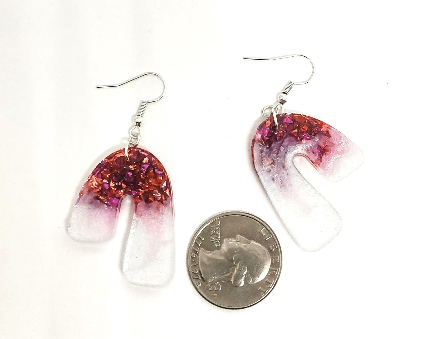 Abstract Resin Earrings Pink Copper Stone Chips