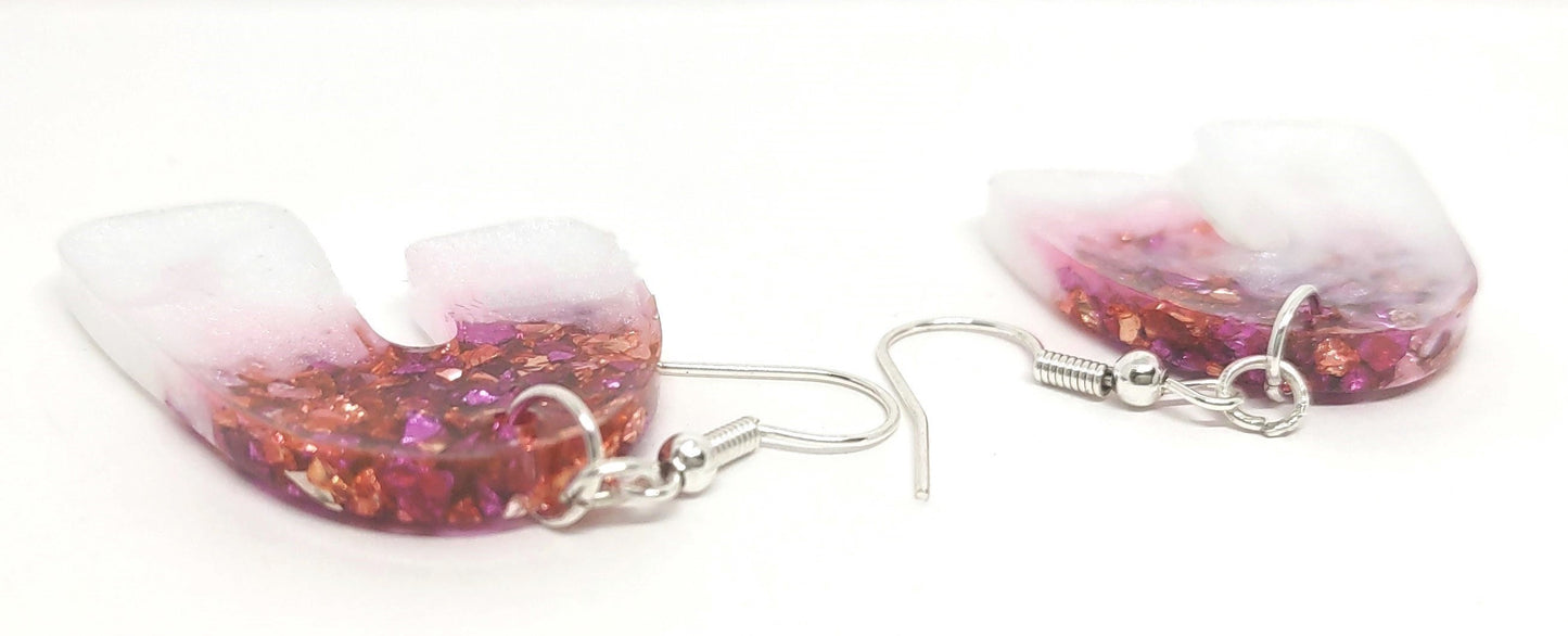 Abstract Resin Earrings Pink Copper Stone Chips