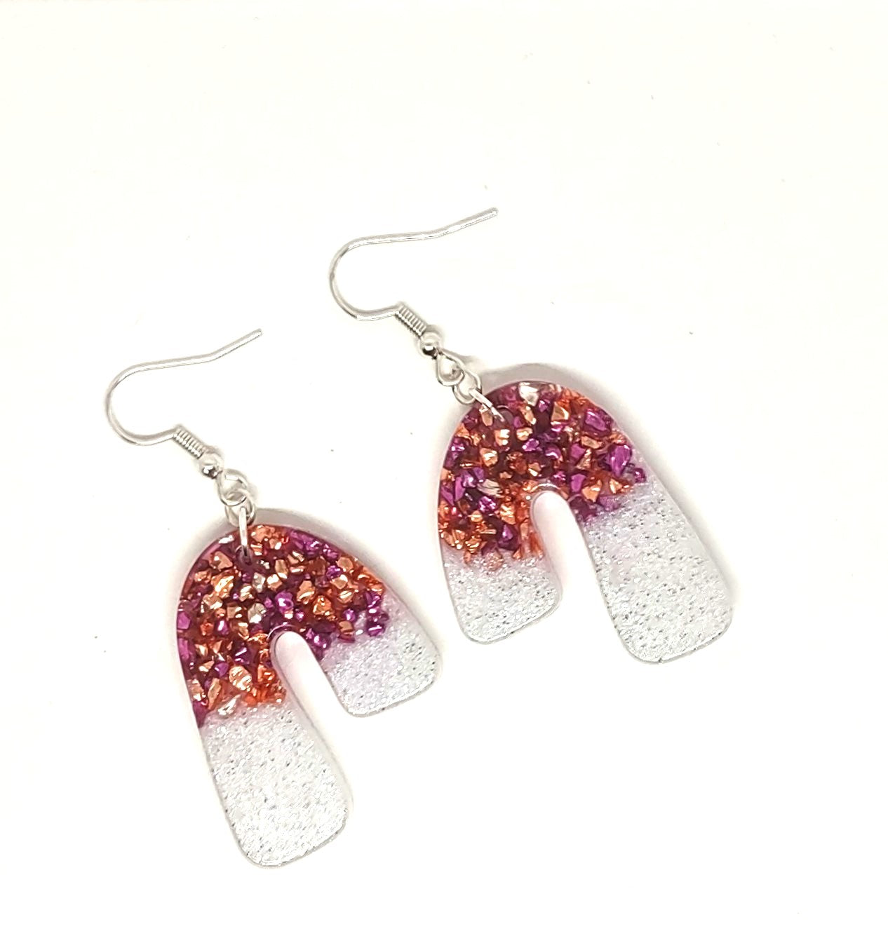 Abstract Resin Earrings Pink Copper Stone Chips